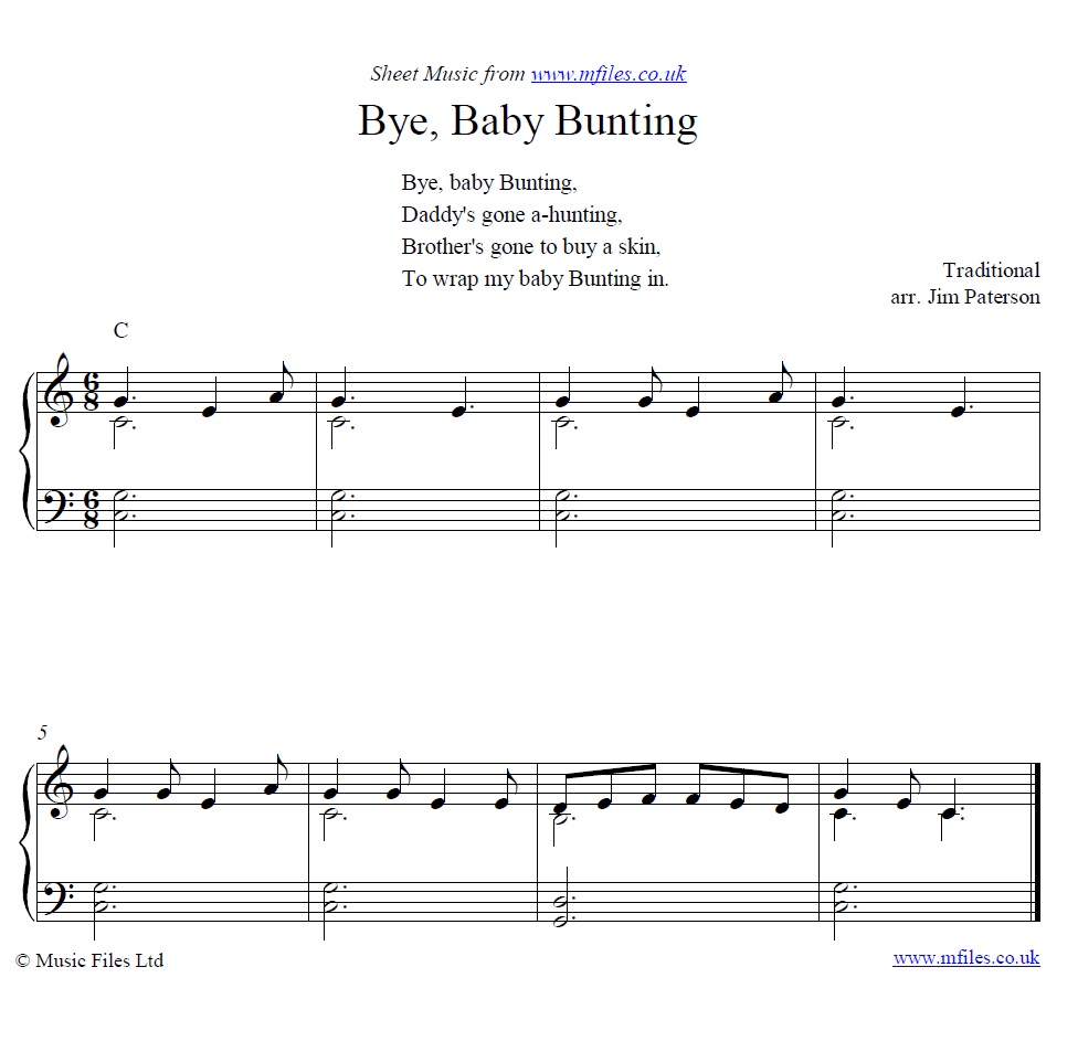 Bye Baby Bunting for piano - sheet music 1st page