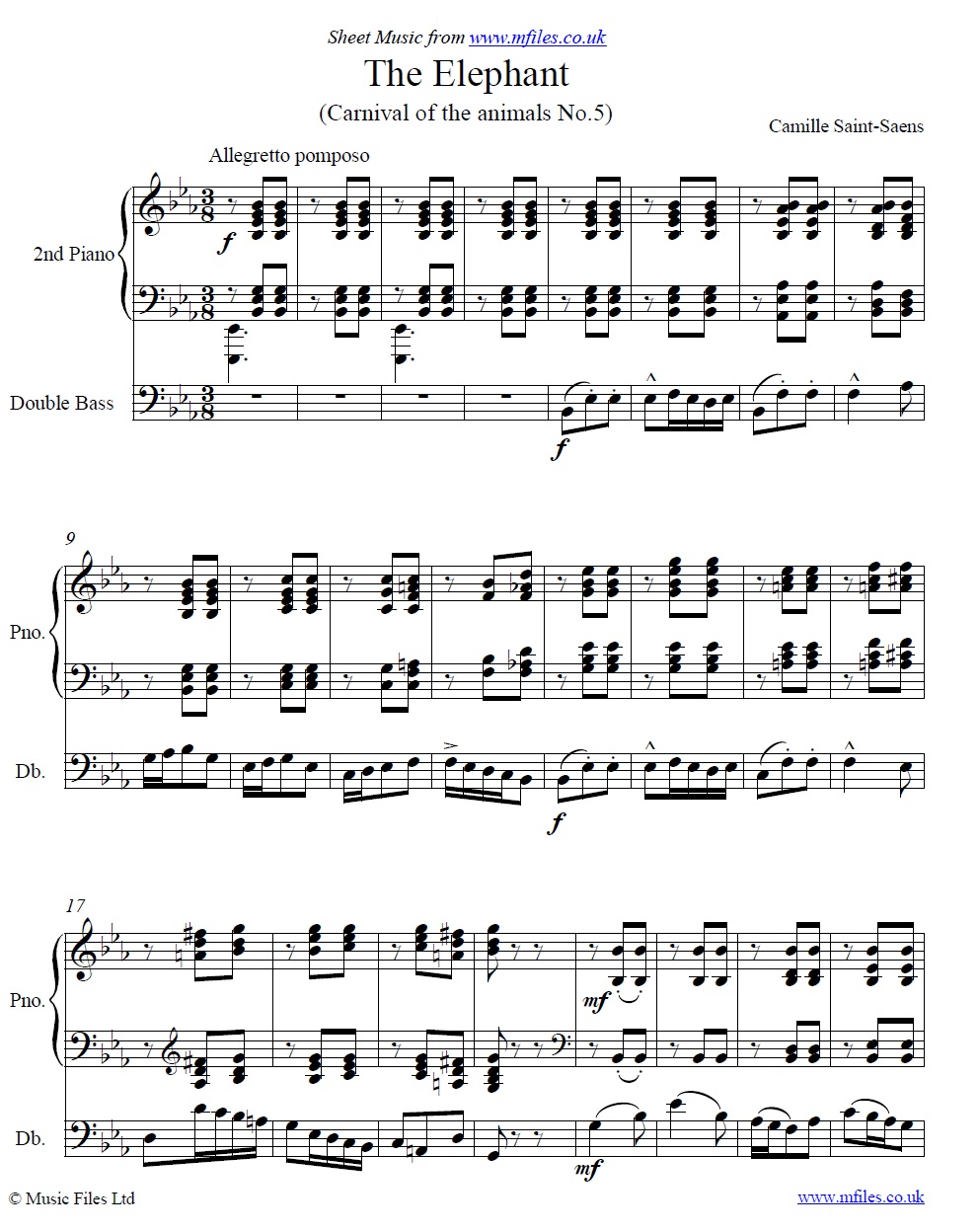 Saint-Saens' The Elephant from Carnival of the Animals - sheet music 1st page