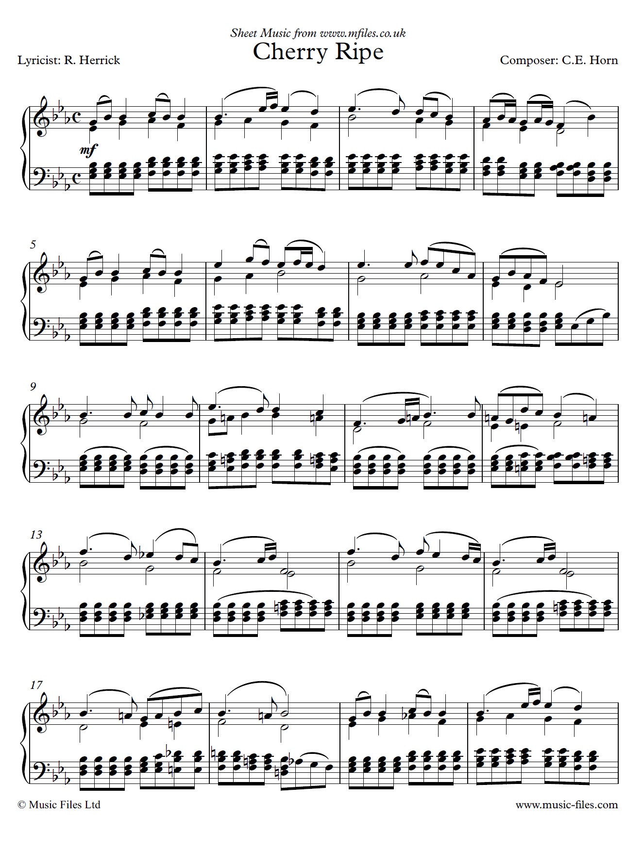 Cherry Ripe for piano solo - sheet music 1st page
