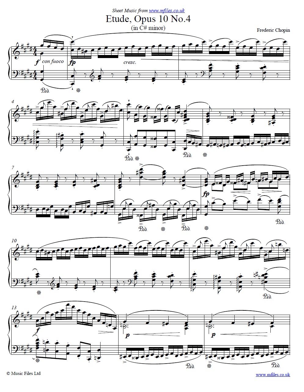 Chopin's Etude in C#m for piano - sheet music 1st page