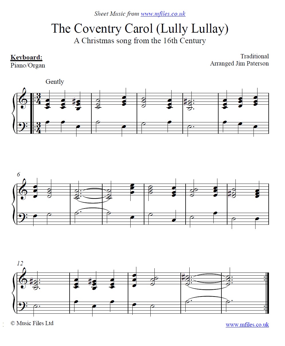 The Coventry Carol for piano - sheet music 1st page