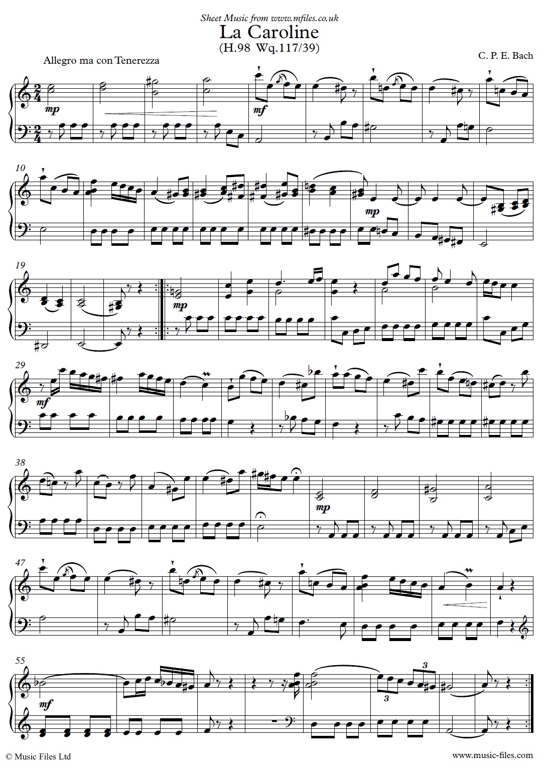 Carl Philipp Emanuel Bach's La Caroline - sheet music 1st page
