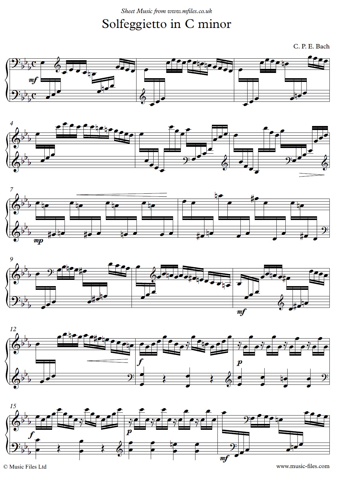 Carl Philipp Emanuel Bach's Solfeggietto - sheet music 1st page