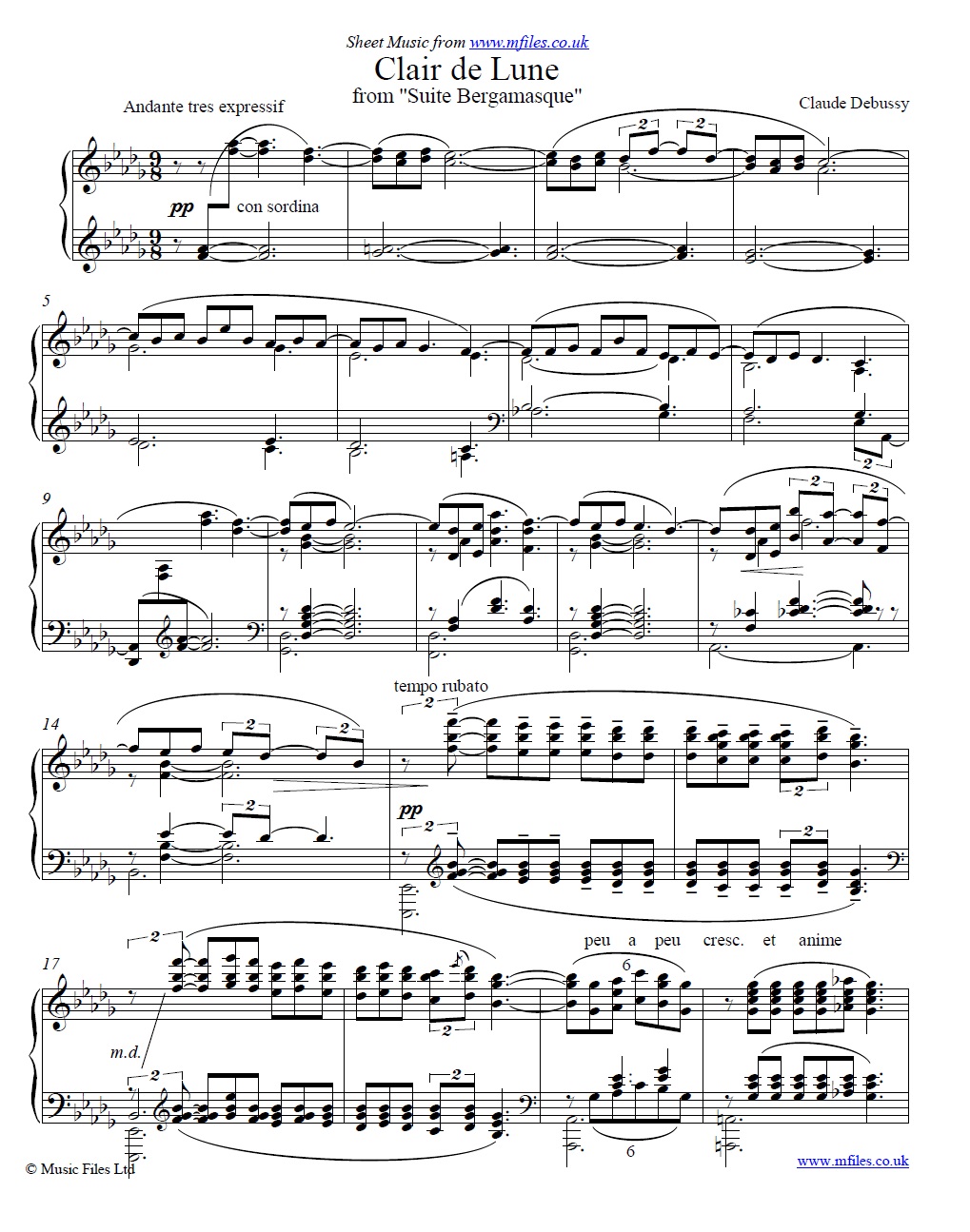 Debussy's Clair de Lune for piano - sheet music 1st page