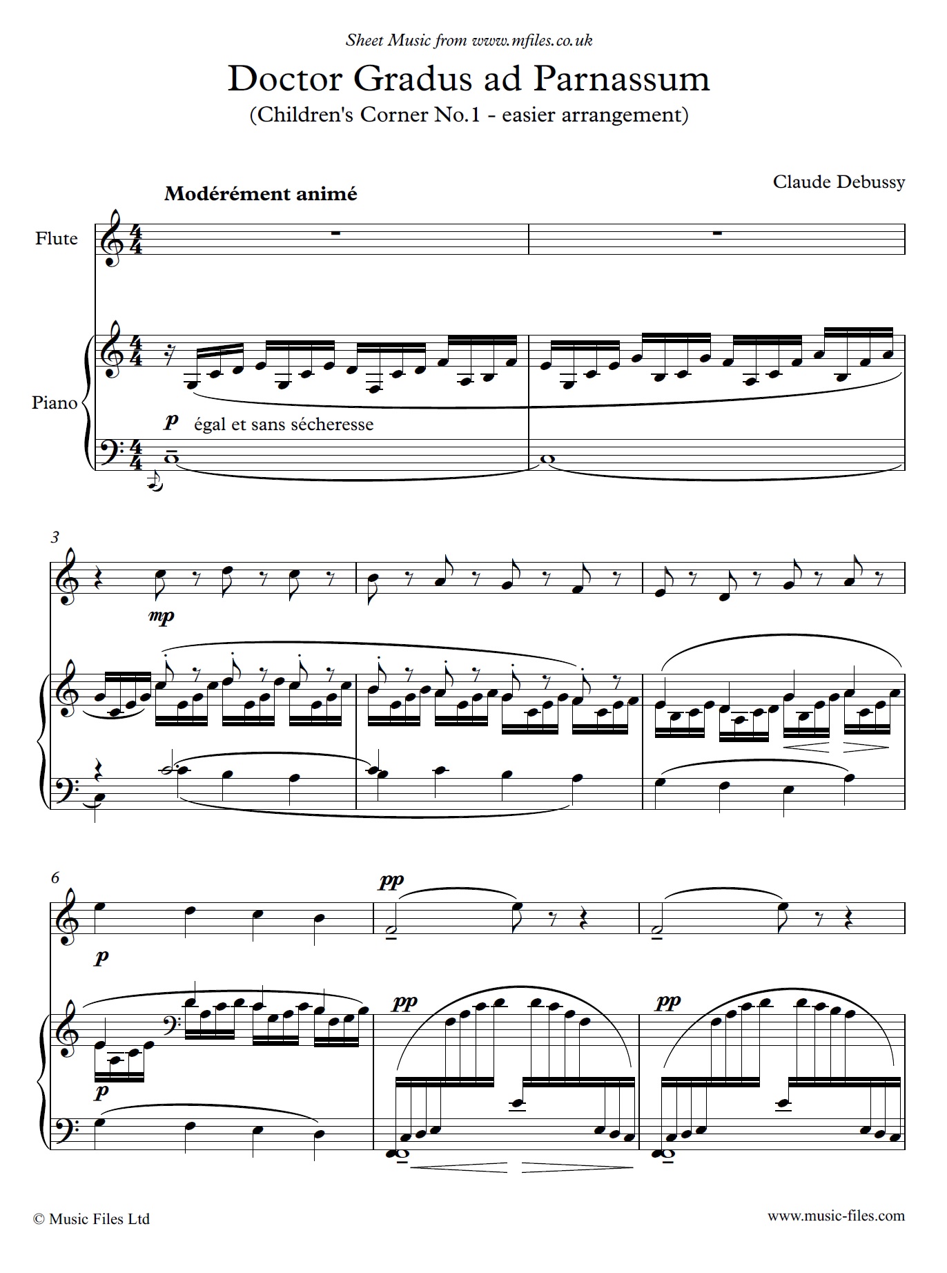Debussy's Doctor Gradus ad Parnassum (Easier) for Flute and Piano - sheet music 1st page