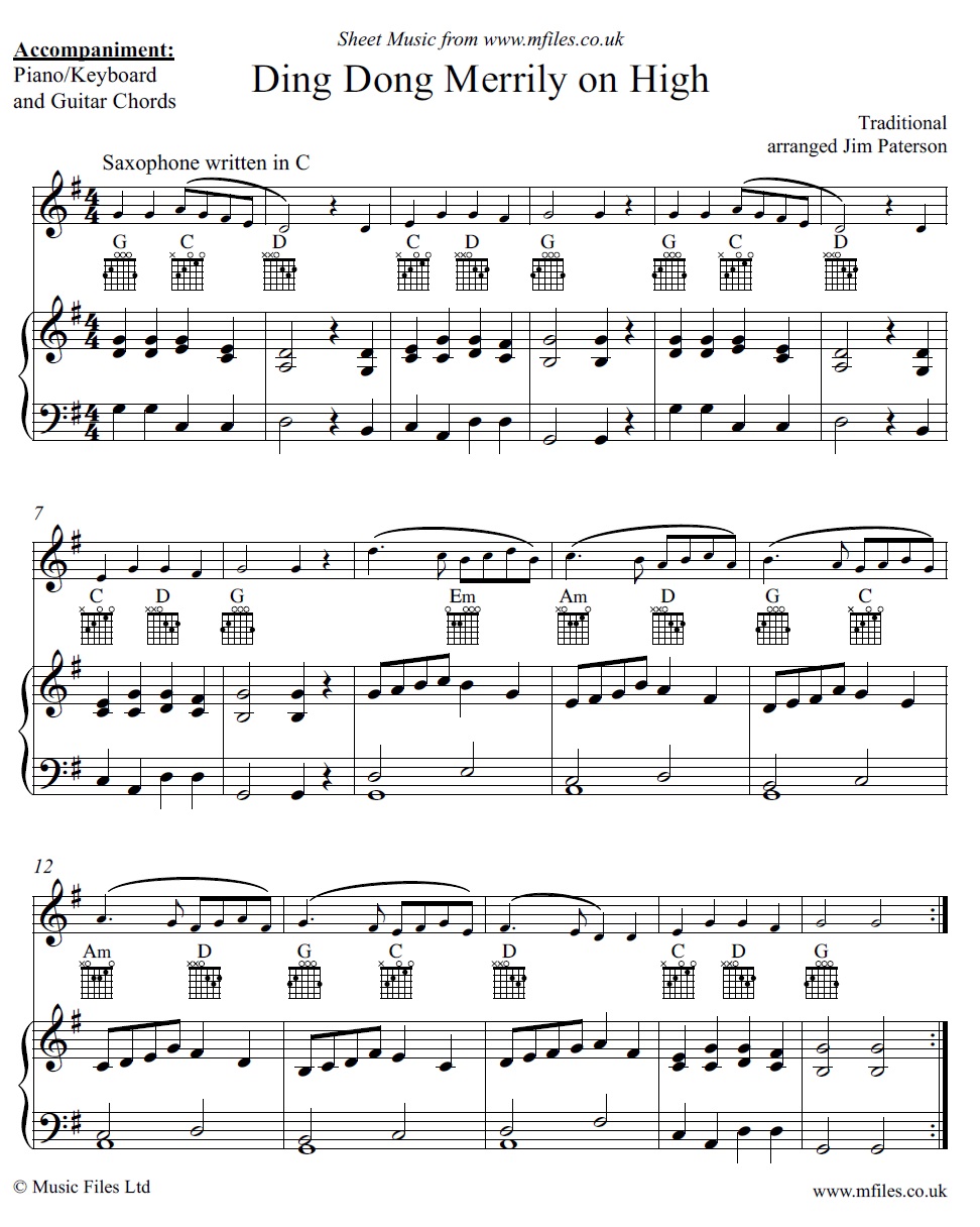 Ding Dong Merrily on High for alto sax and piano - sheet music 1st page