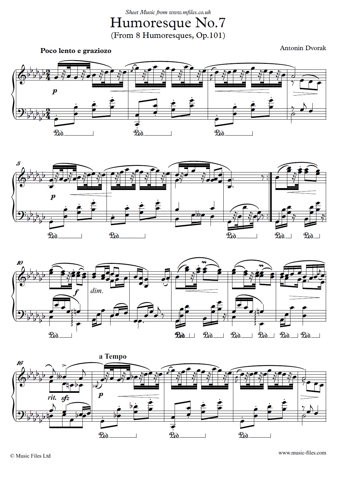 Dvorak's Humoresque No.7 in G-flat for piano - sheet music 1st page