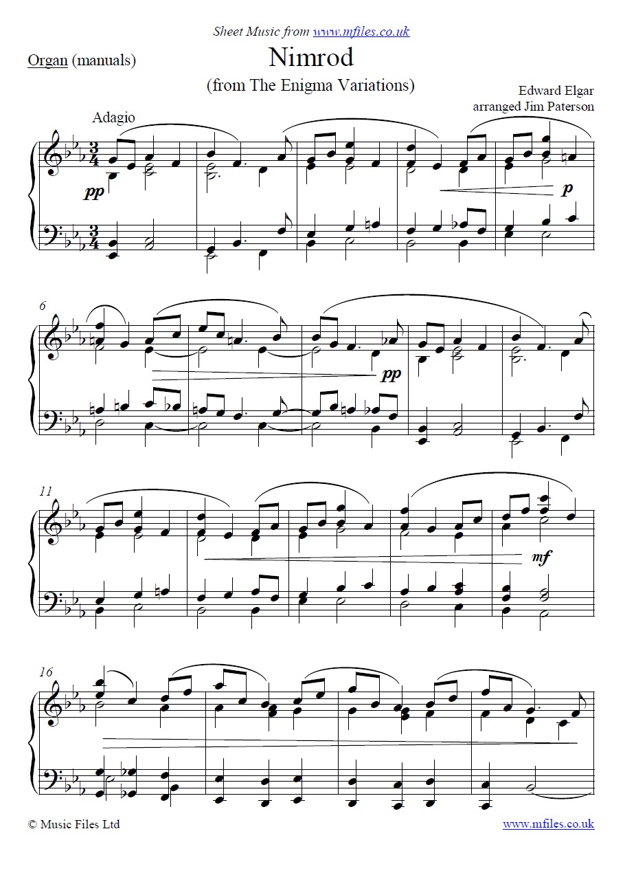 Elgar's Nimrod from The Enigma Variations for organ - sheet music 1st page