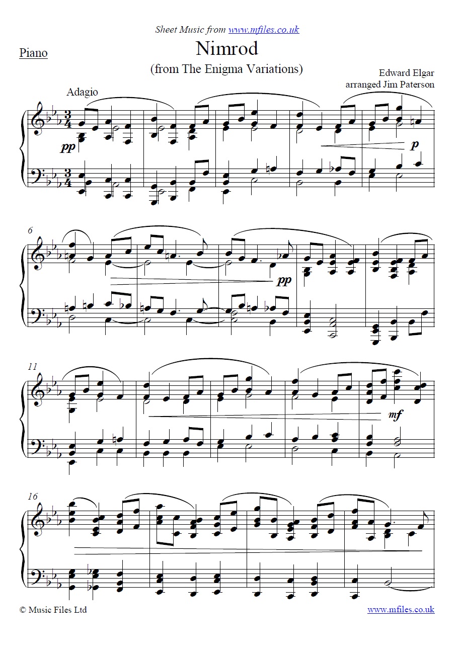 Elgar's Nimrod from The Enigma Variations for piano - sheet music 1st page