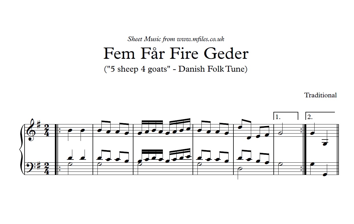 Fem Far Fire Geder - Piano Harmony arrangement - sheet music 1st page