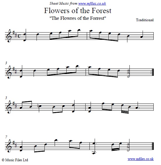 Flowers of the Forest original version for piano - sheet music 1st page