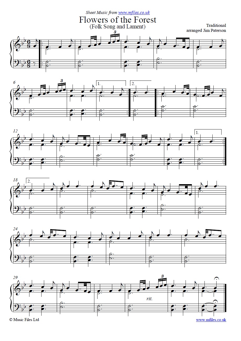 Flowers of the Forest for piano - sheet music 1st page
