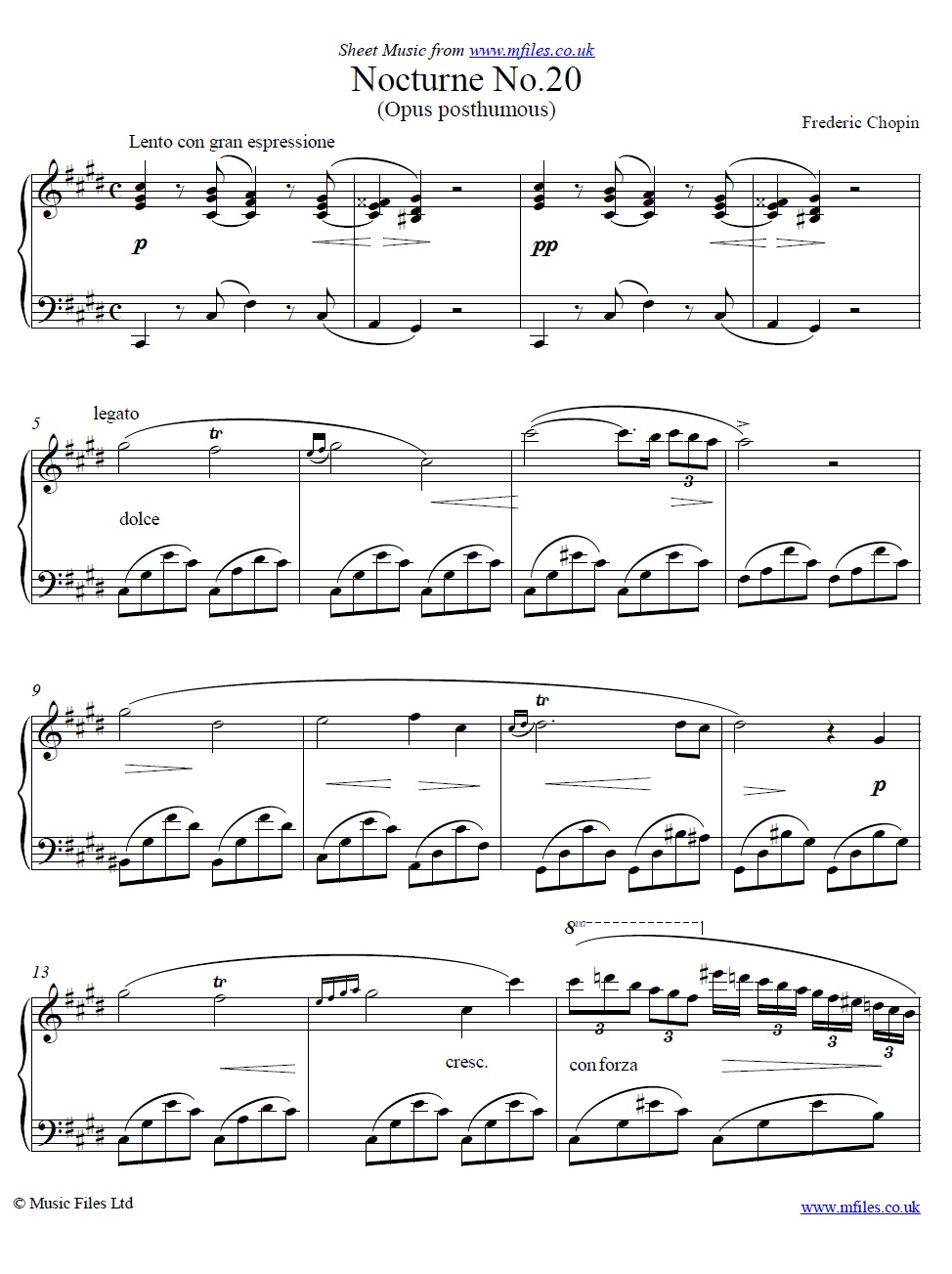 Chopin's Nocturne No.20 in C#m for piano - sheet music 1st page