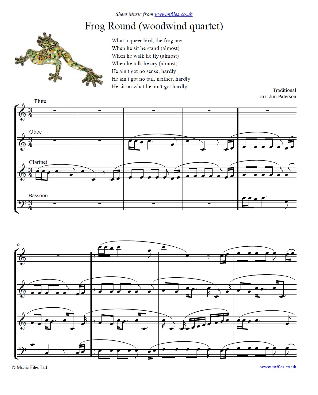 The Frog Round for woodwind quartet - sheet music 1st page