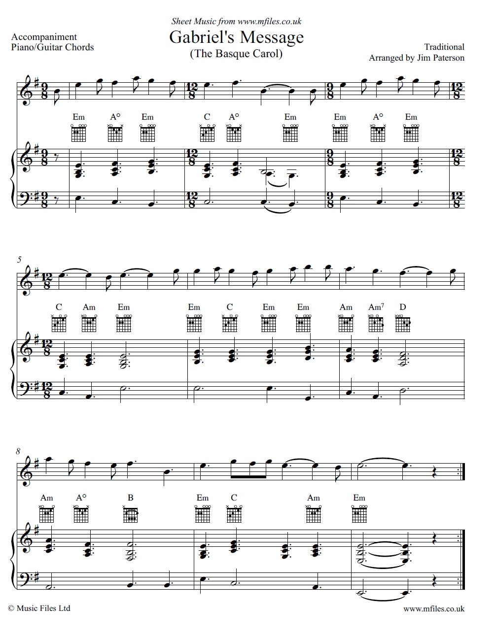 Gabriel's Message (The Basque Carol) for oboe and piano - sheet music 1st page