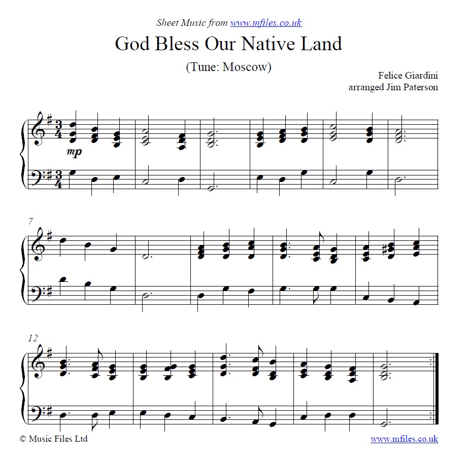 God Bless Our Native Land for piano - sheet music 1st page