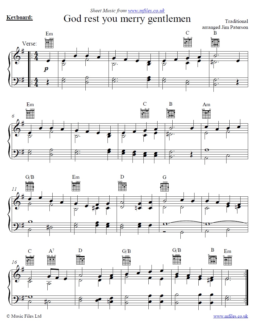 God rest you merry gentlemen for piano - sheet music 1st page