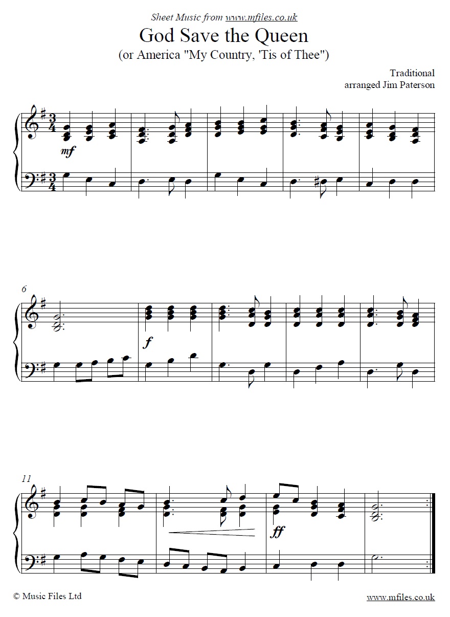 God Save the Queen (or King) for piano - sheet music 1st page