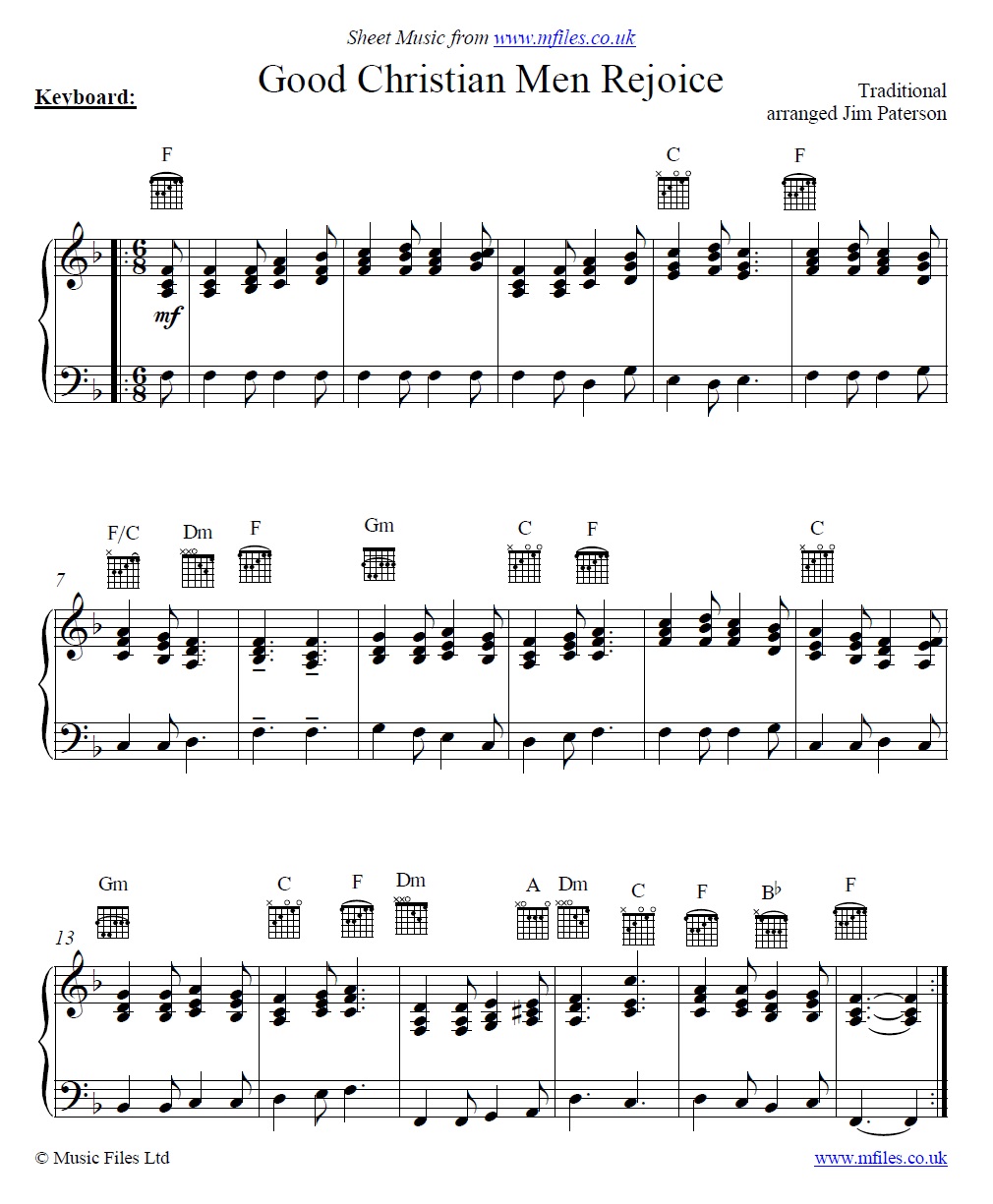 Good Christian Men Rejoice (In Dulci Jubilo) for piano - sheet music 1st page