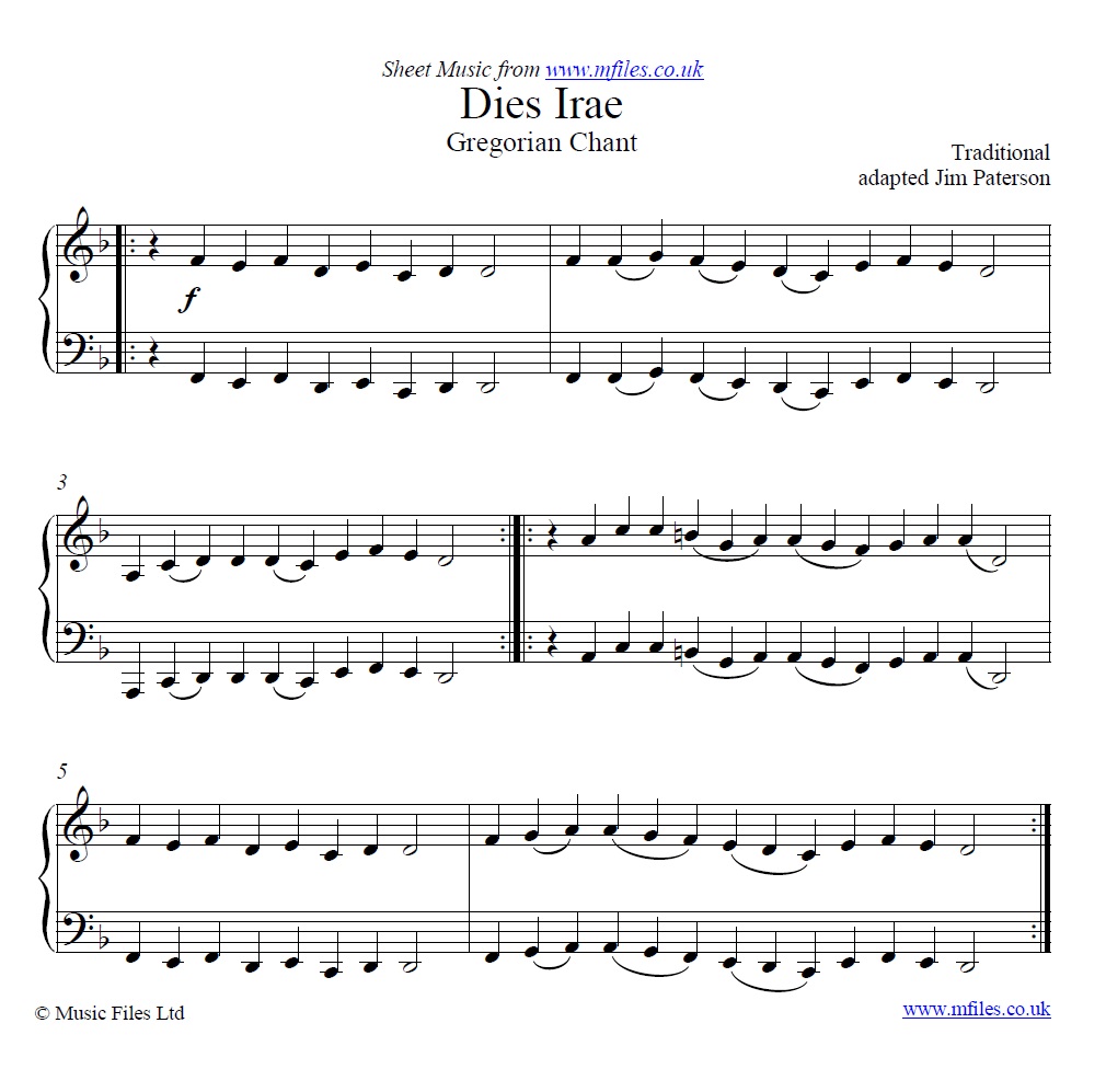 Dies Irae (Day of Wrath) Gregorian Plainchant for piano - sheet music 1st page