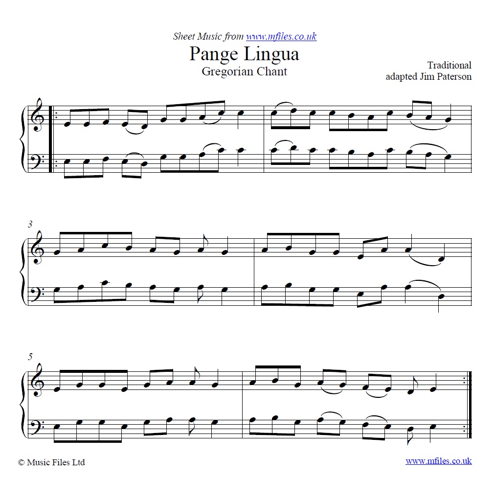 Pange Lingua (Tell Tongue) Gregorian Plainchant for piano - sheet music 1st page