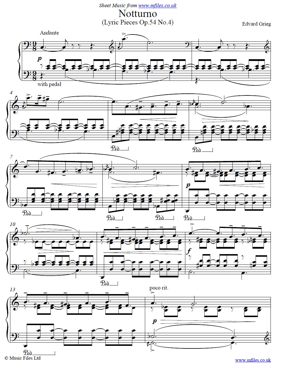 Grieg's Notturno (Lyric Piece Op.54 No.4) for piano - sheet music 1st page