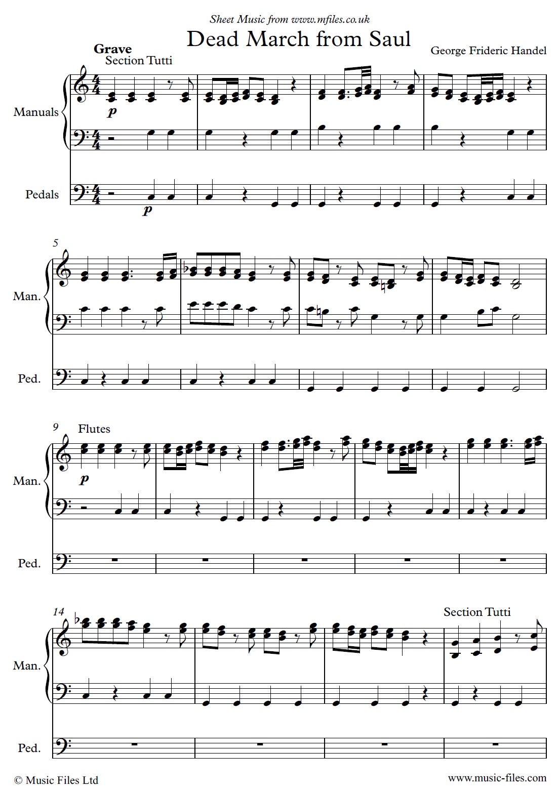 Handel's Dead March from Saul (arranged for Organ) - sheet music 1st page