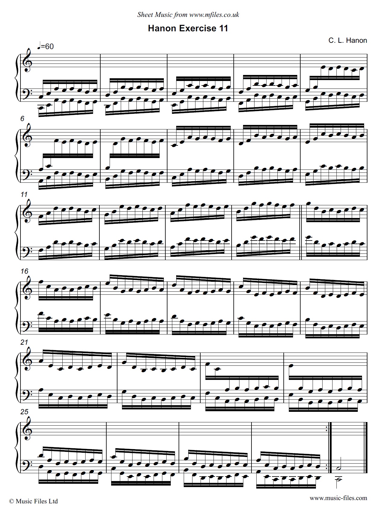 Hanon Exercise no.11 for Piano - piano sheet music 1st page