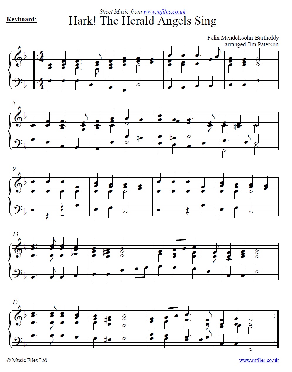 Mendelssohn's Hark! The Herald Angels Sing for piano - sheet music 1st page