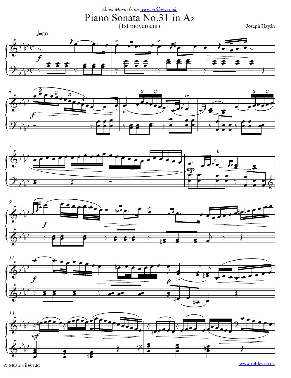 Haydn's Piano Sonata No.31 in A-flat (1st movement) - sheet music 1st page