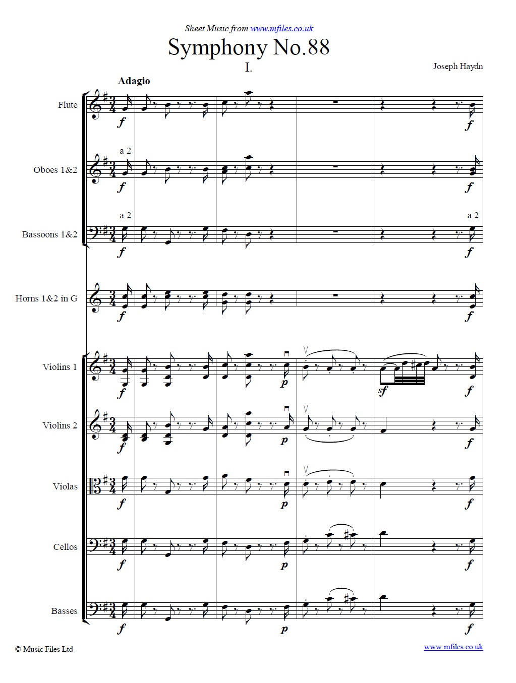 Haydn's Symphony No.88 (1st movement) score - sheet music 1st page
