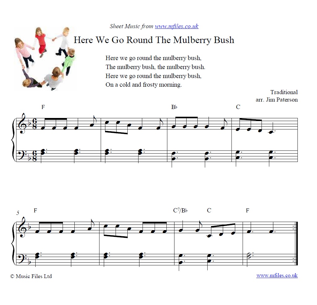 Here We Go Round the Mulberry Bush for piano - sheet music 1st page