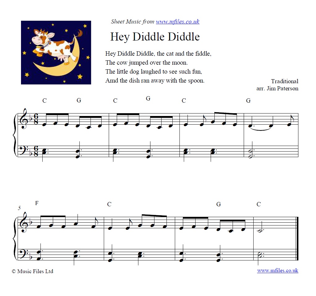 Hey Diddle Diddle for piano - sheet music 1st page