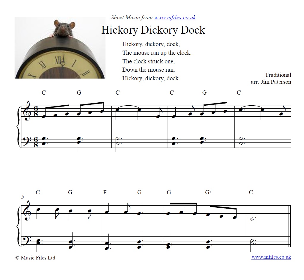 Hickory Dickory Dock for piano - sheet music 1st page