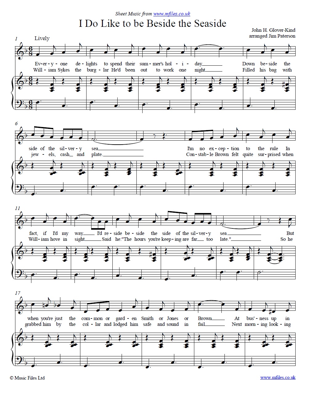 I Do Like to be Beside the Seaside (piano/vocal) - sheet music 1st page
