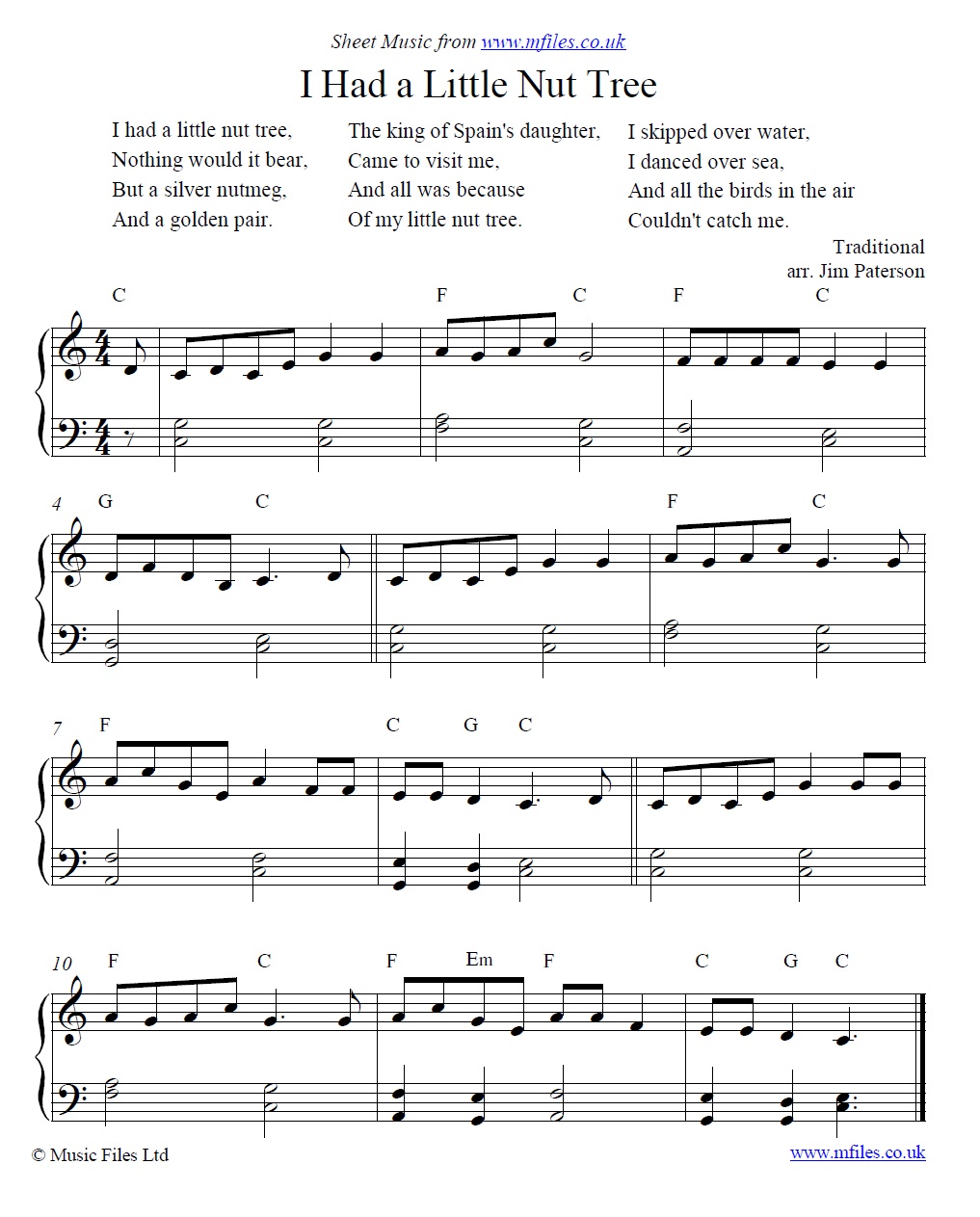 I Had a Little Nut Tree for piano - sheet music 1st page