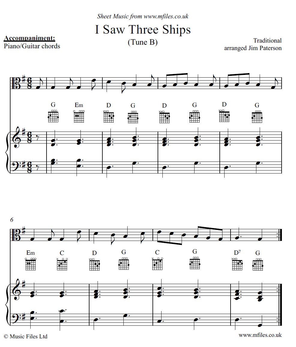 I Saw Three Ships (Tune B) for viola and piano - sheet music 1st page