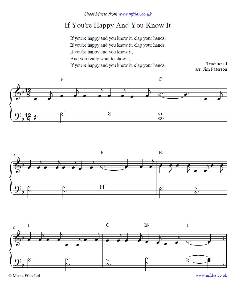 If you're Happy and You Know It for piano - sheet music 1st page
