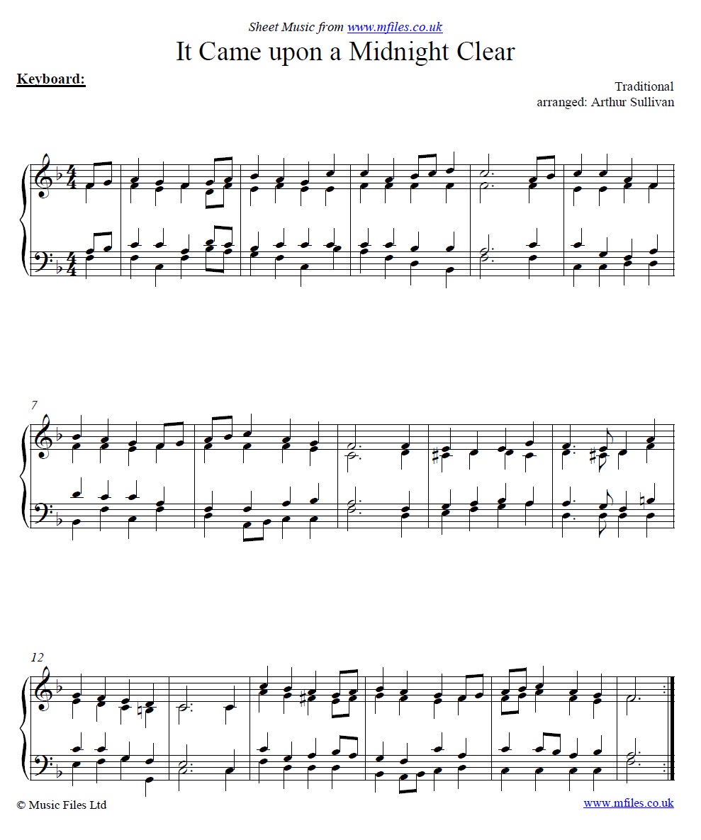 It Came Upon a Midnight Clear for piano - sheet music 1st page