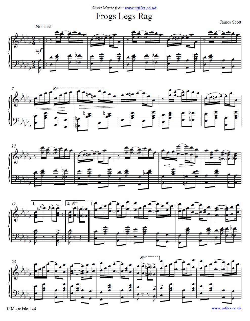 James Scott's Frogs Legs Rag for piano - sheet music 1st page