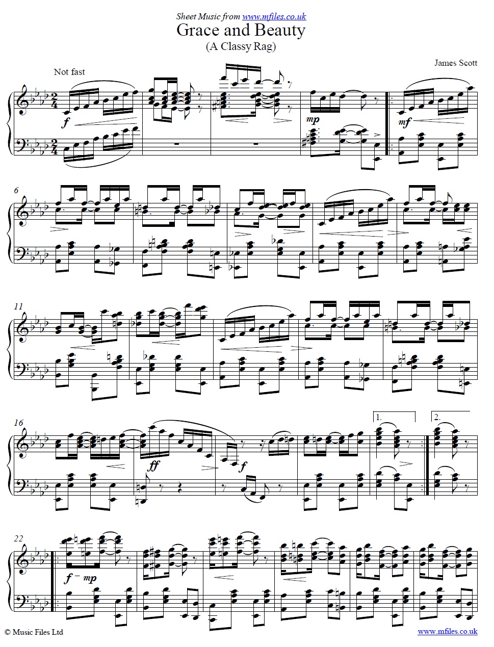 James Scott's Grace and Beauty Rag for piano - sheet music 1st page