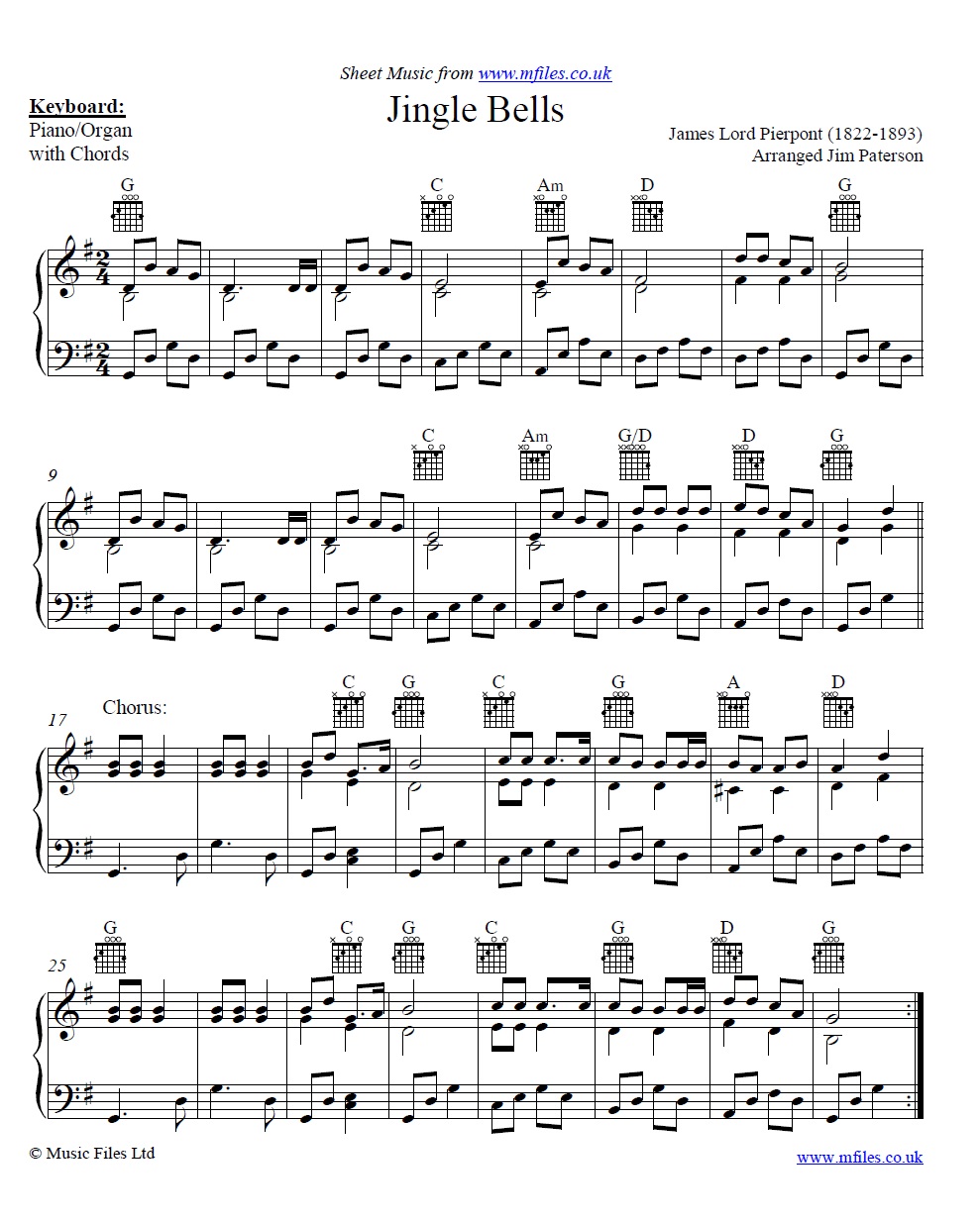 Jingle Bells for piano - sheet music 1st page