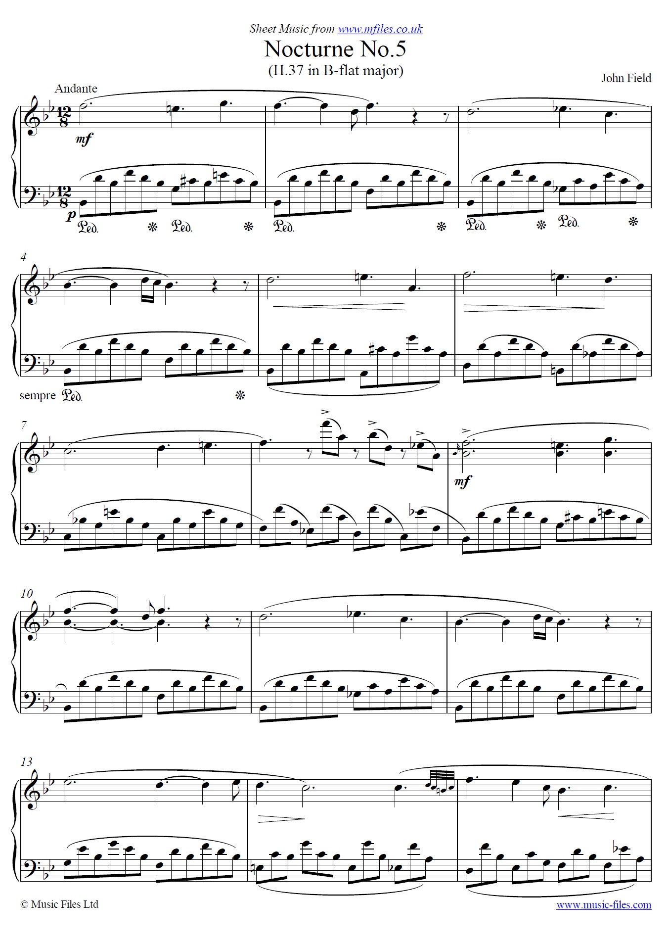 Field's Nocturne no.5 in B-flat for piano - sheet music 1st page
