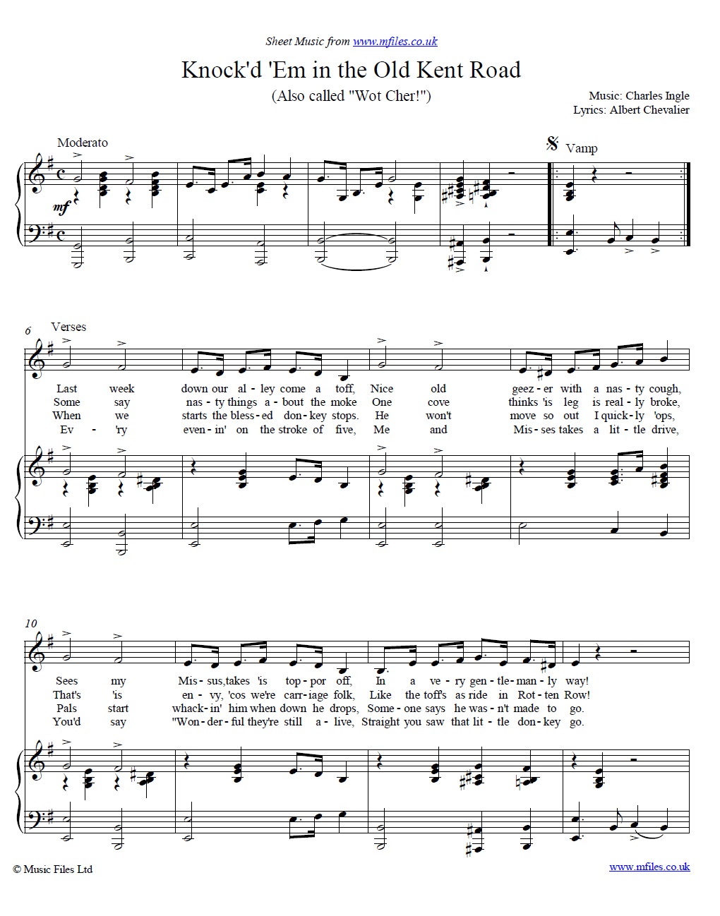 Knocked Them in the Old Kent Road (piano/vocal) - sheet music 1st page