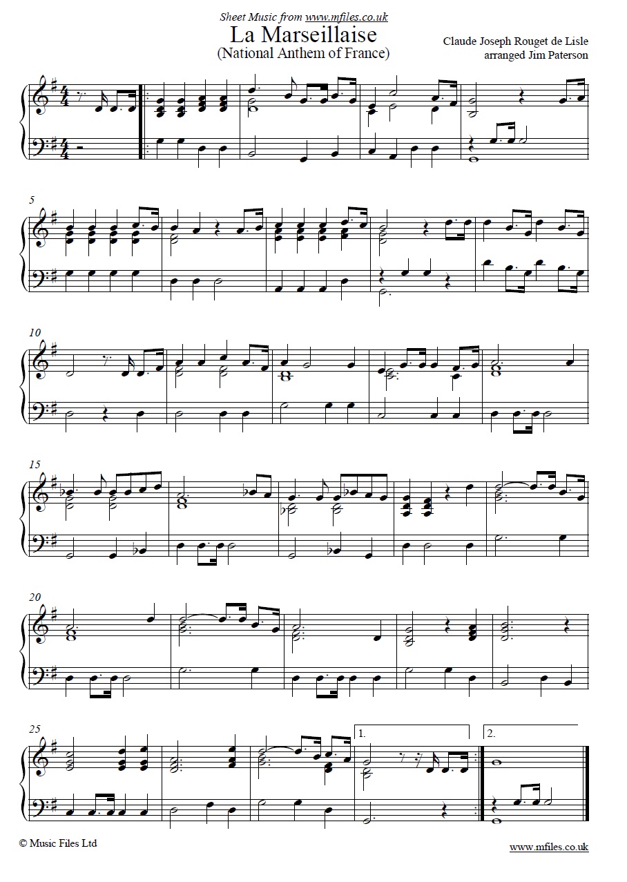 La Marseillaise for piano - sheet music 1st page