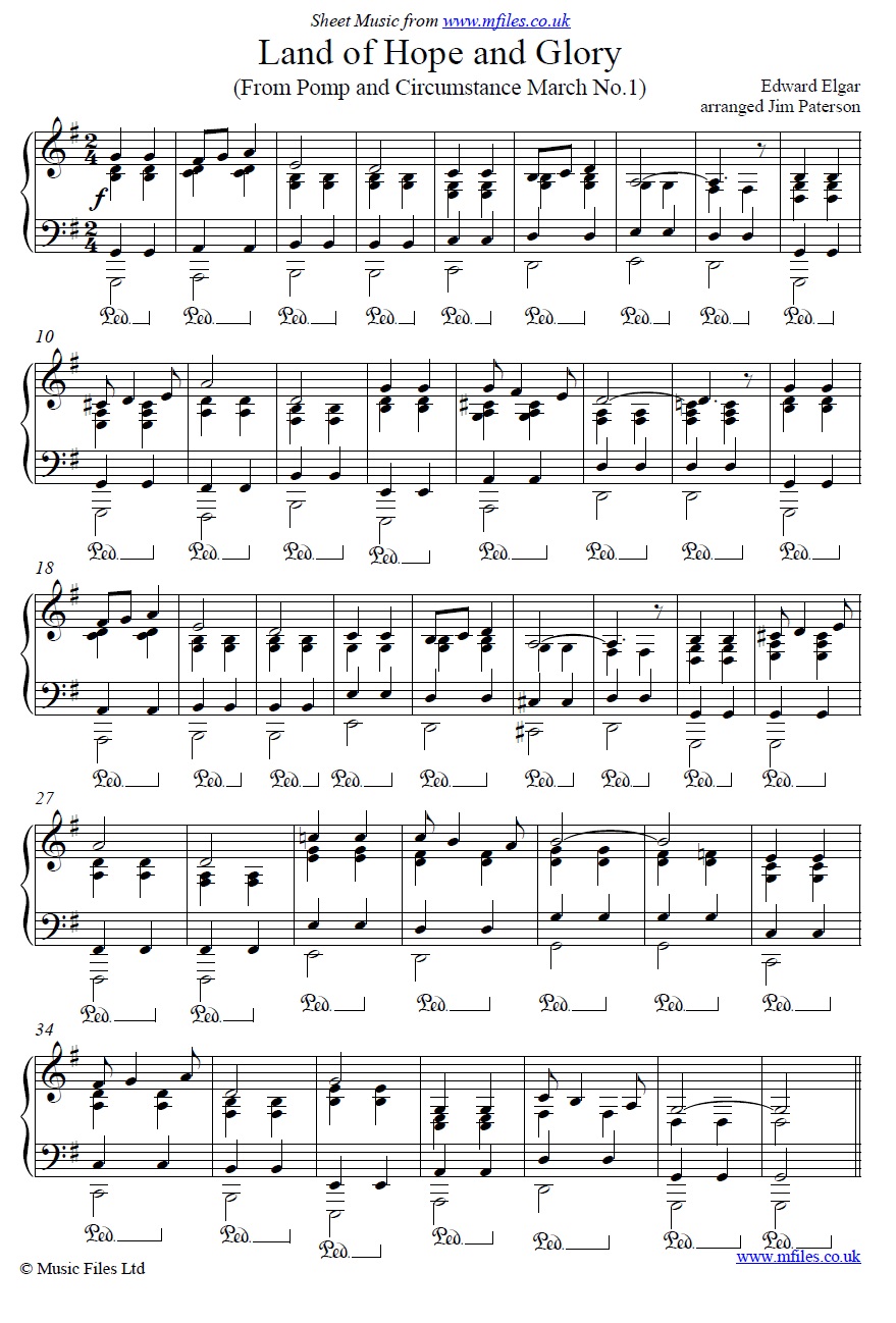 Elgar's Land of Hope and Glory for piano - sheet music 1st page