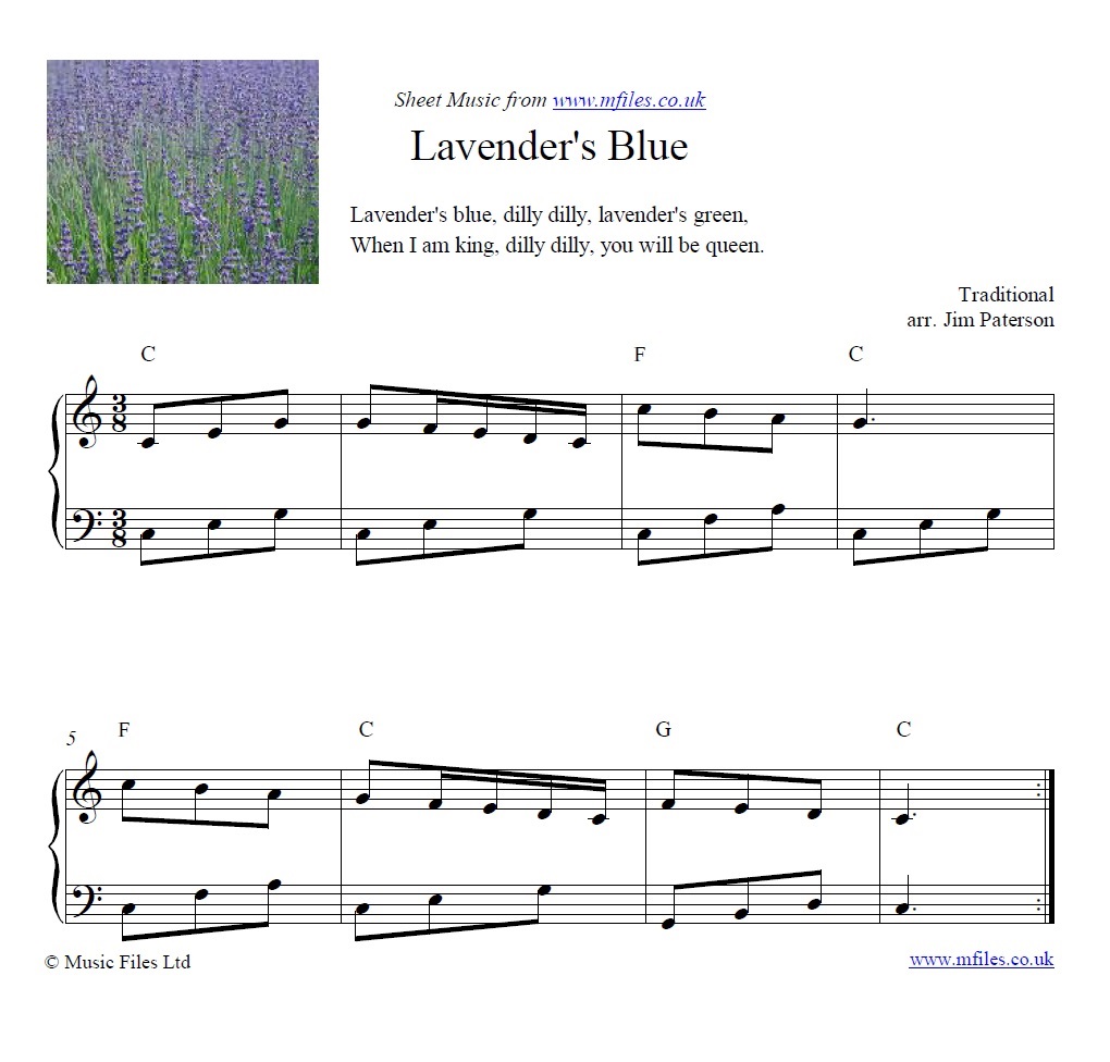 Lavender's Blue for piano - sheet music 1st page