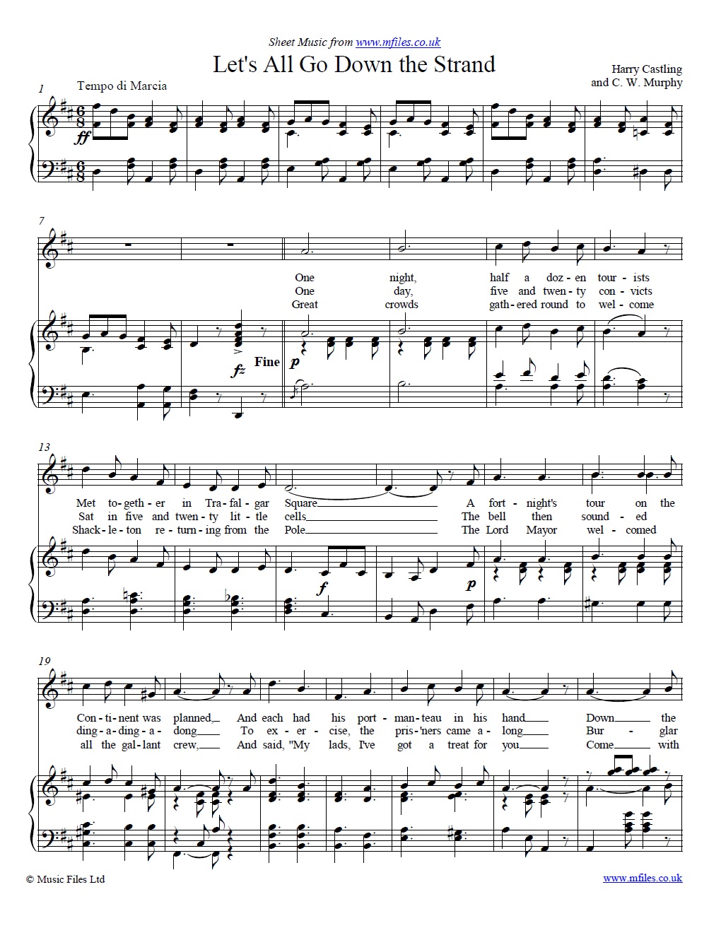 Let's All Go Down the Strand (piano/vocal) - sheet music 1st page