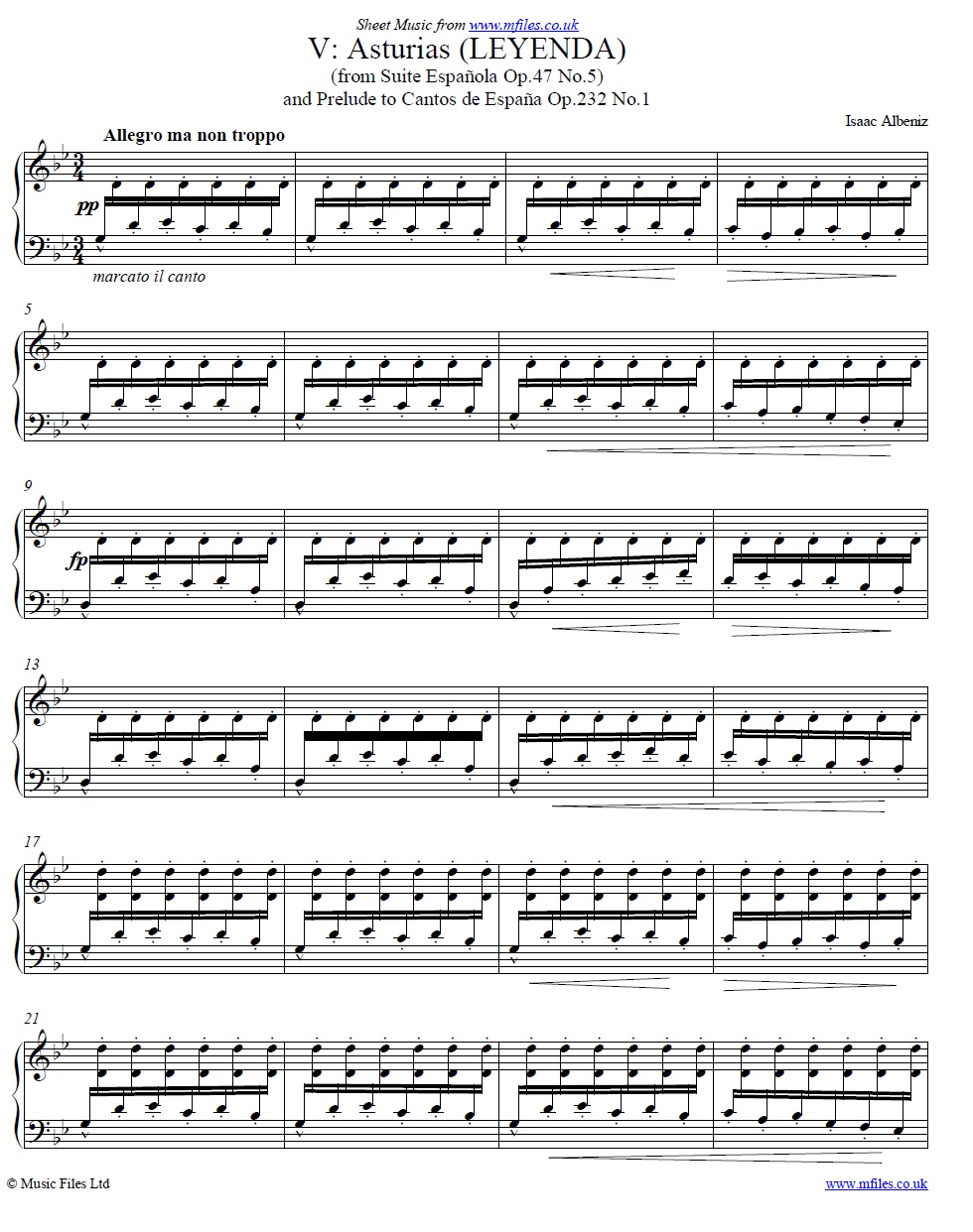 Albeniz' Asturias (Leyenda) for piano - sheet music 1st page