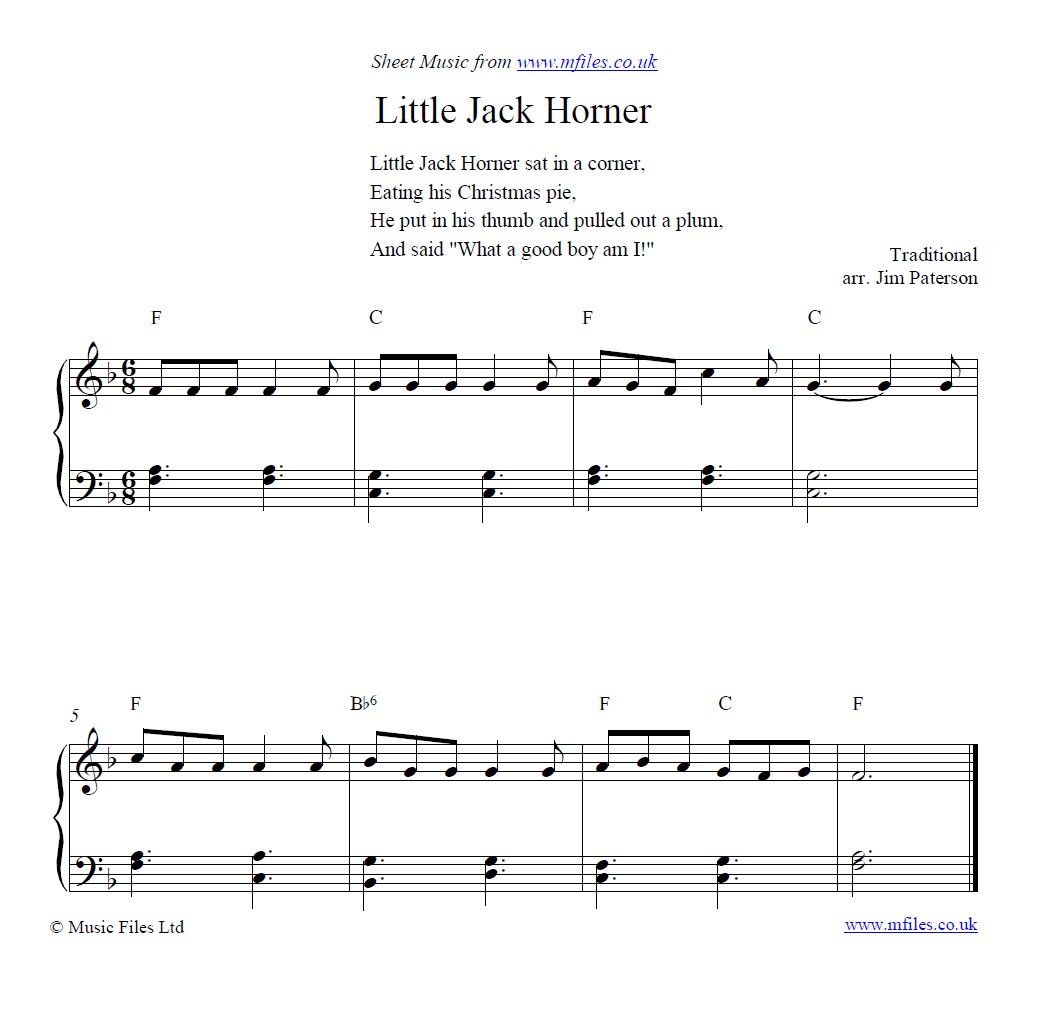 Little Jack Horner for piano - sheet music 1st page